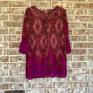 Plus Size Crinkle Pleated Bell Sleeved Boho Bling Blouse